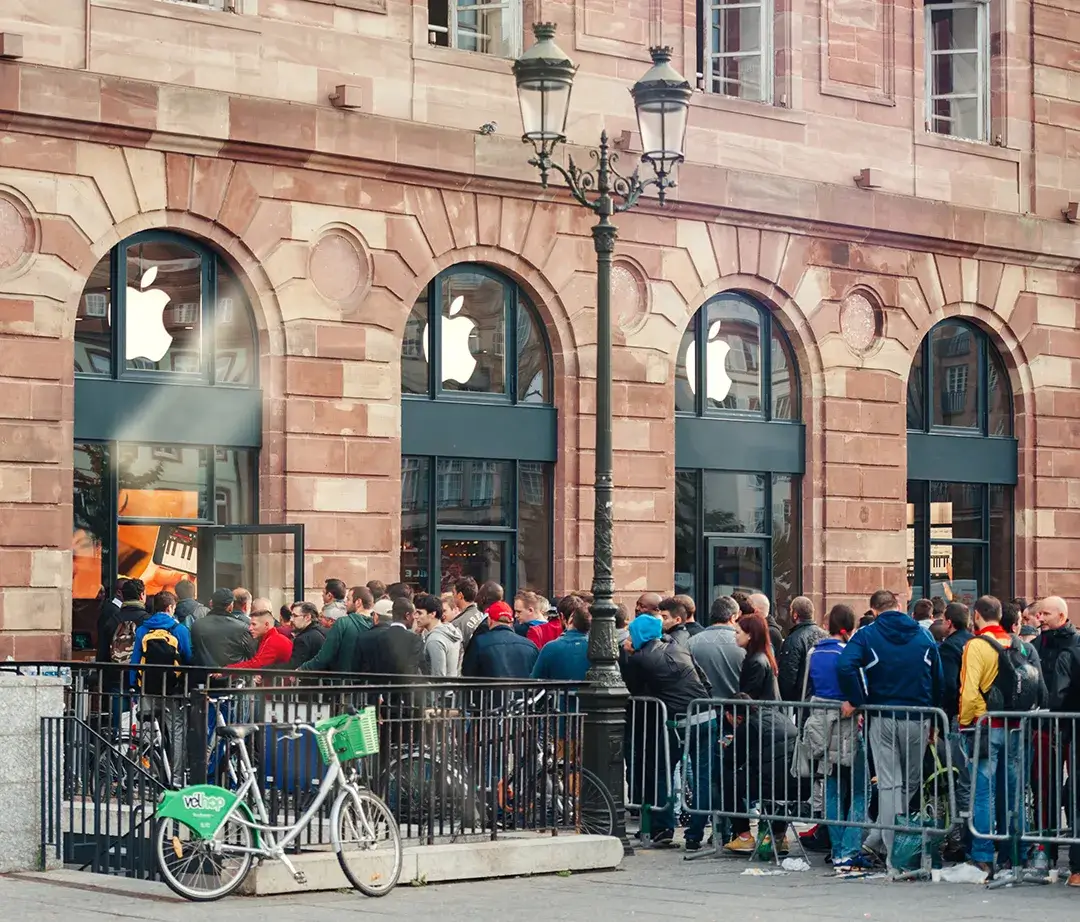 STRASBOURG, FRANCE - SEP, 19 2014: People waiting in line to buy the latest iPhone